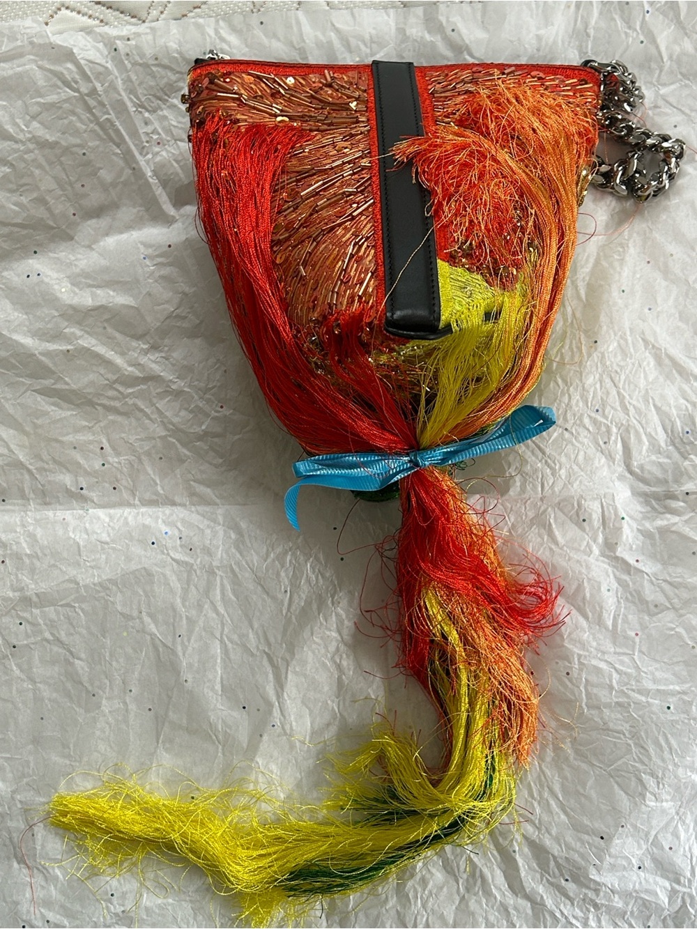 Alexander McQueen Multicolor Beaded & Sequin Beaid Chain Clutch W/Hanging Fringe